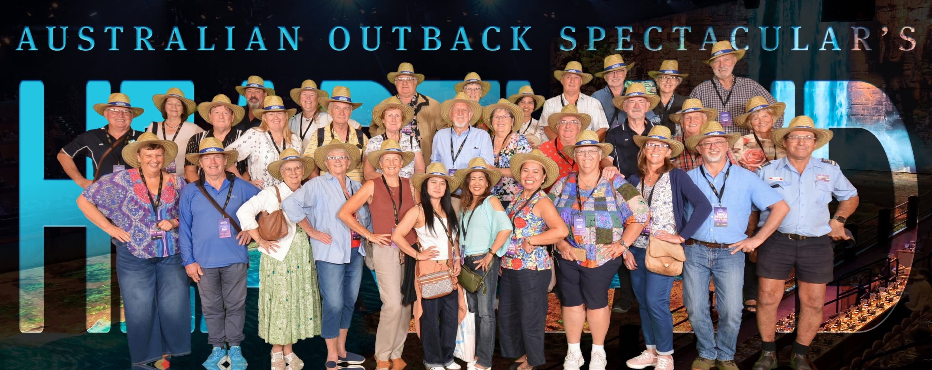 Group of tourists wearing Australian outback hats